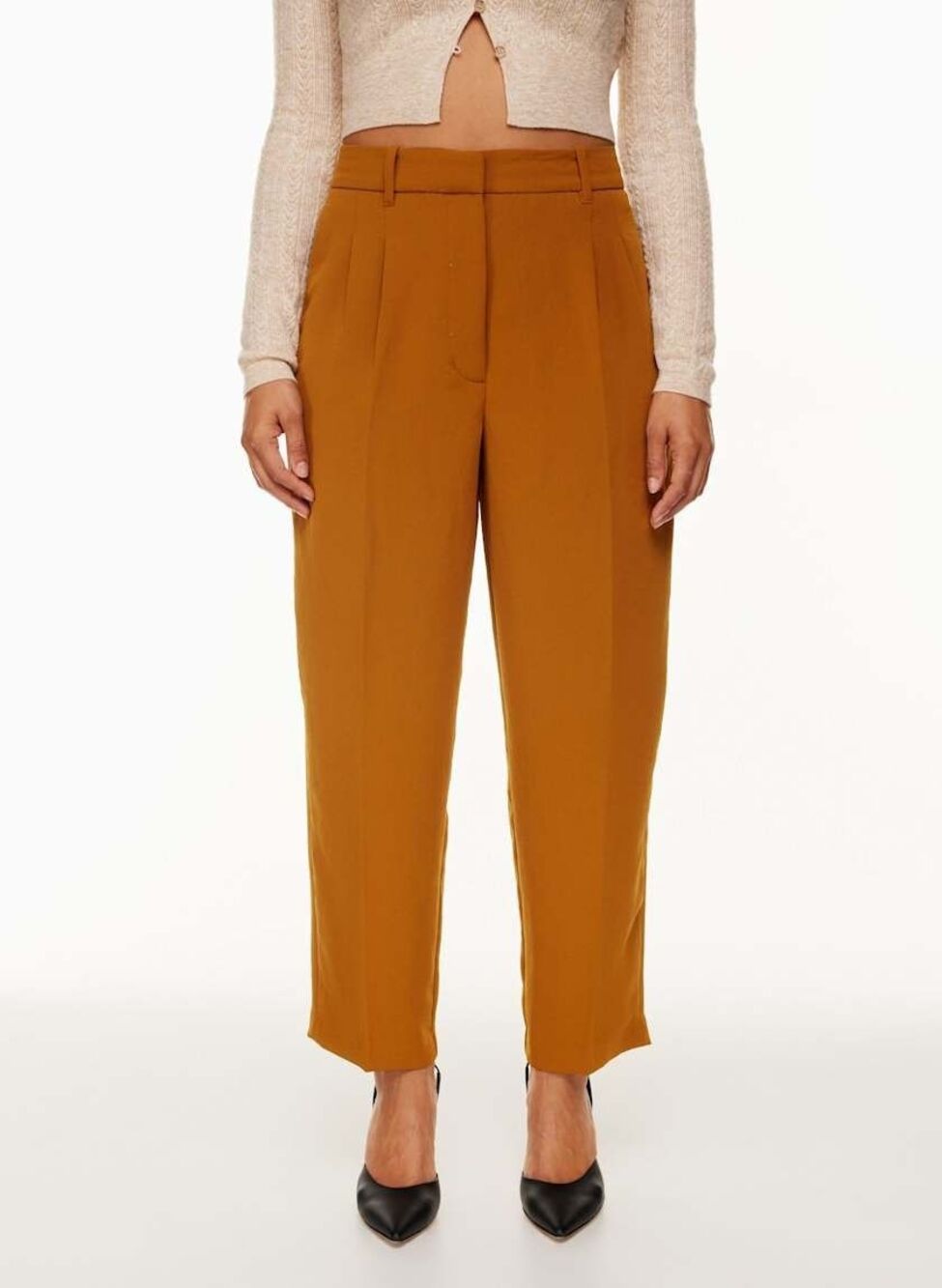 Aritzia Wilfred Pleated Pants Women Sz 6 Tobacco Brown Tapered Leg Trouser EUC